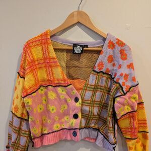 The Ragged Priest Multi color Daisy Patchwork Boho Whimsy Sz S Cardigan Spring